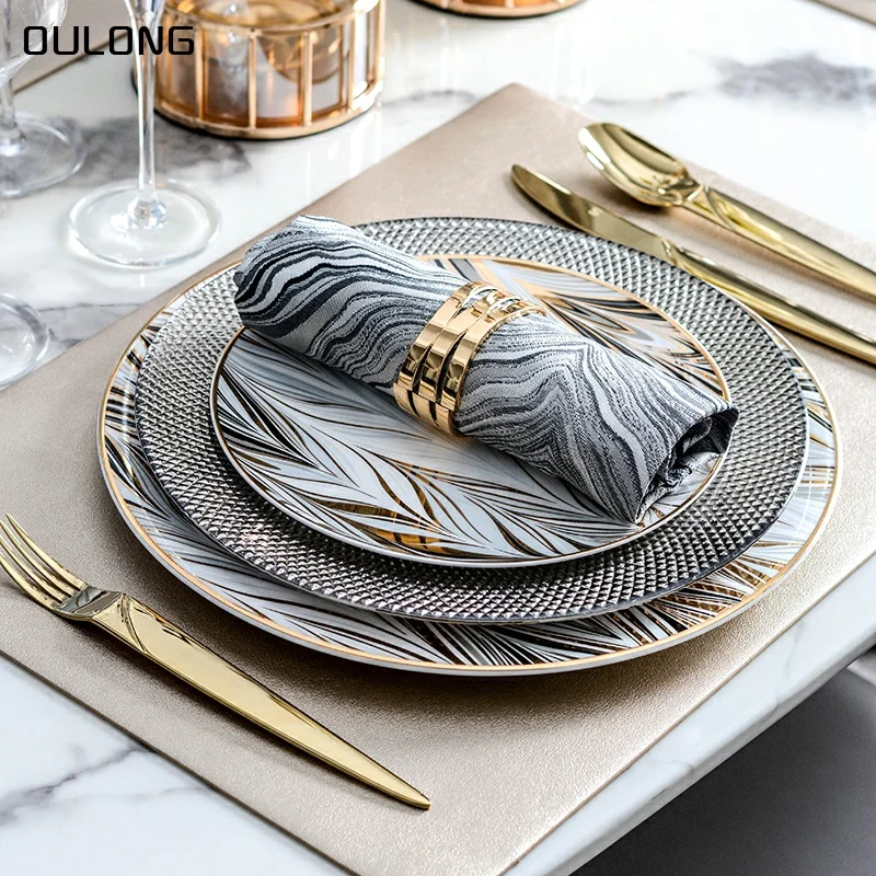 

Luxury Nordic Plate Sets Ceramic Trays Decorative Creative Steak Dinner Dishes Plate Sets Piatti Ceramica Home Tableware DB60PZ