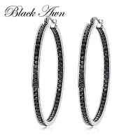 black awn new classic silver color round black trendy spinel engagement hoop earrings for women fashion jewelry i195