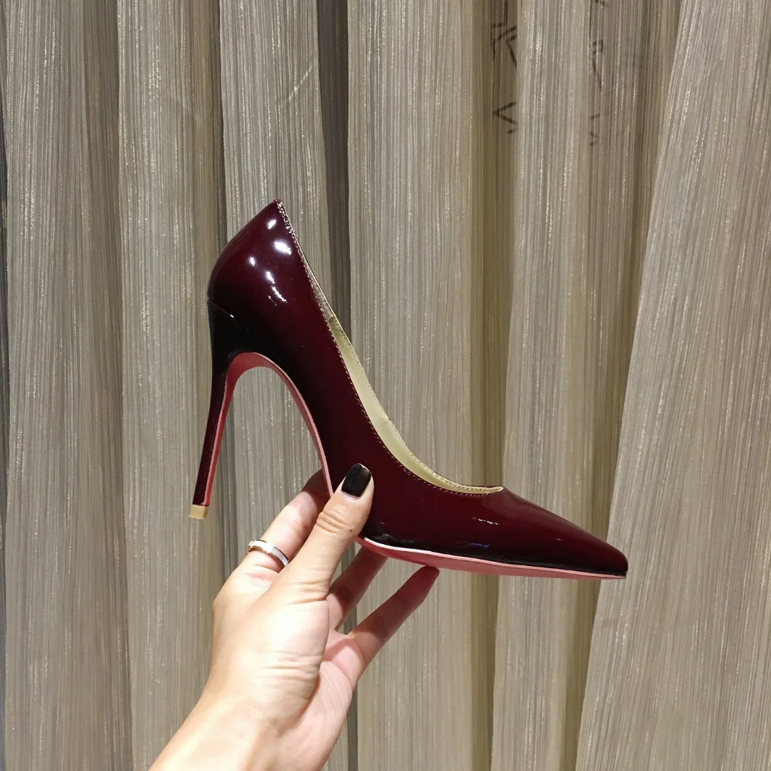 

Nude Heels Red Patent Leather Pumps High Heels Women Shoes 8cm 10cm 12CM Stiletto Shoes Pointed Toe Woman Size 44 Wedding Shoe