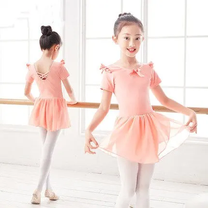 

Летнее балетное платье для девочек, гимнастическое трико, шифоновые юбки, балетная одежда с коротким рукавом для девочек, детское танцеваль...