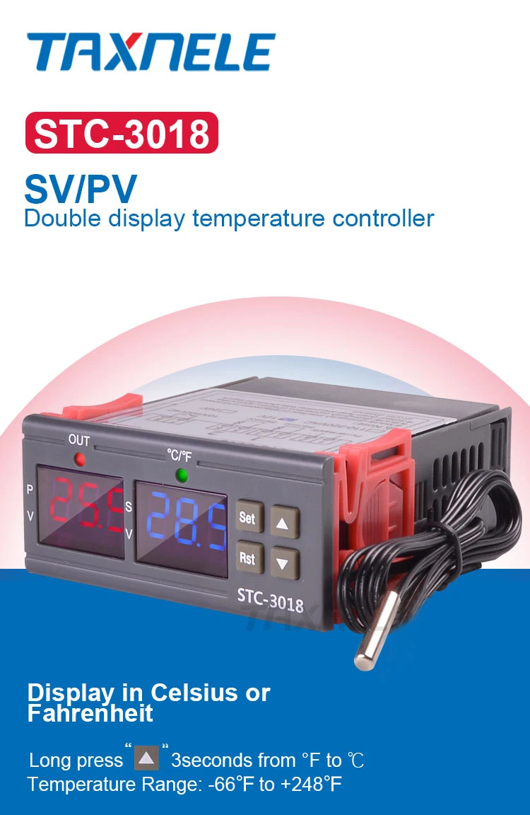 STC-3018 12V 24V 220V Цифровой Температура Контроллер C/F термостат 10A реле терморегулятор нагревательные охладительные цифровой Дисплей