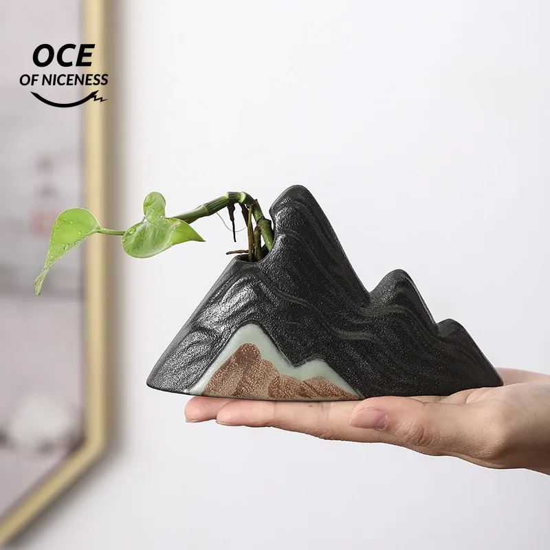 

OCE ручная роспись в японском стиле, держатель для цветов Yuanshan, грубая керамика, мини-вставка для цветов, настольные искусственные цветочные ...
