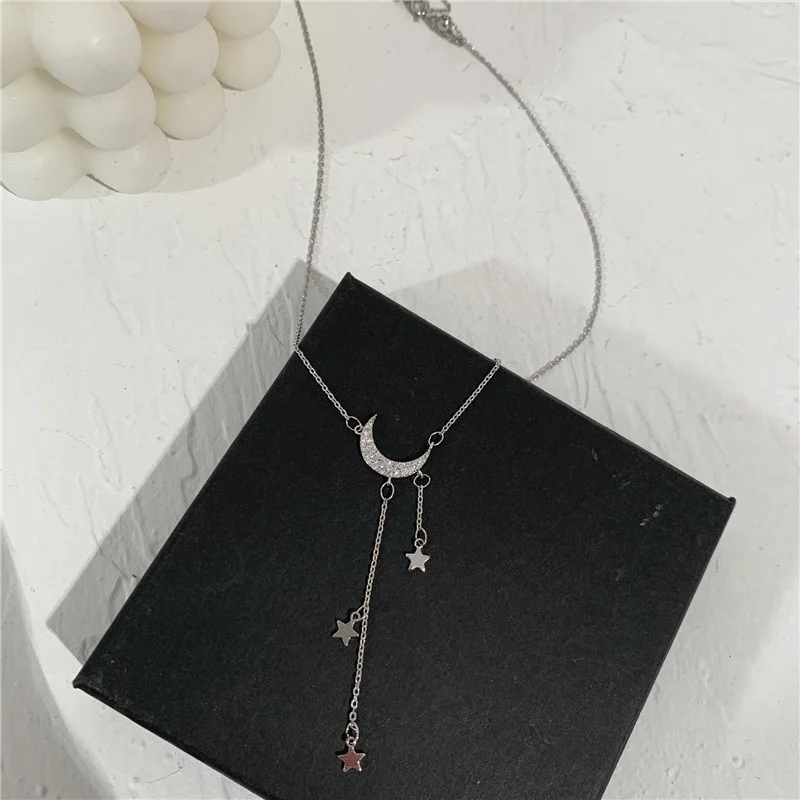 Женские милые звезда серебряного цвета Луна кисточкой ожерелья для женщин колье
