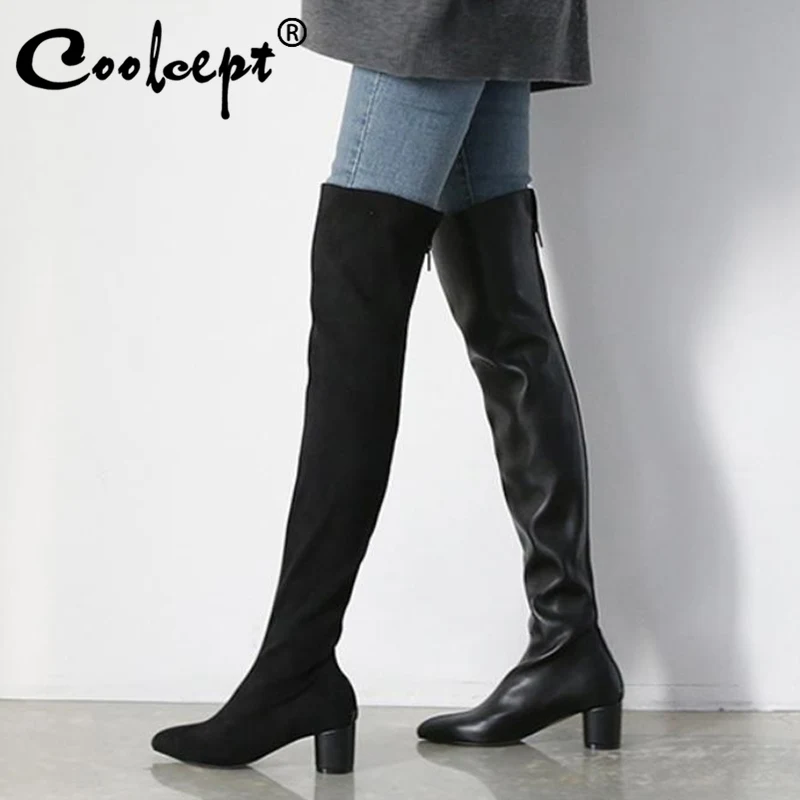 

Coolcept Women Strecth Boots Fashion Warm High Heel Winter Shoes Woman Over Knee Boot Sexy Pointed Toe Daily Footwear Size 33-40