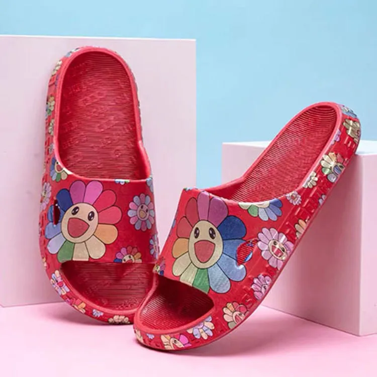 

Printing Flower Leaves Summer Beach Slides Women Men Slippers Sandals Flip Flops Platform Thick Soled Lovers Bathroom Shoes