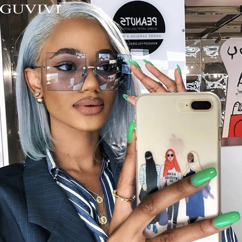 Очки солнцезащитные женские квадратные без оправы модные пикантные солнечные