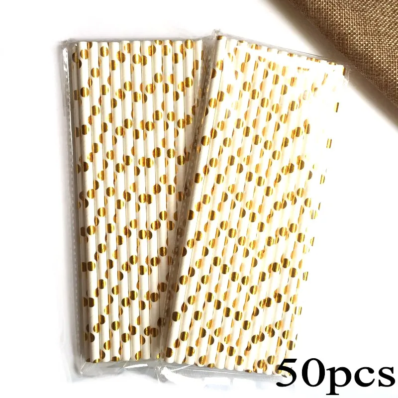 Foil Gold Dot 50 шт./лот фольги в золотую полоску бумажные соломинки для детей с днем рождения свадьбы рождества украшения творческие флаги события вечерние принадлежности - Цвет: Foil Gold Dot