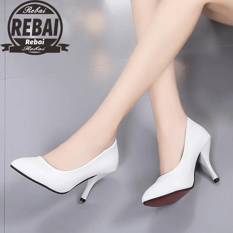 

Plus Size 2018 Spring Autumn Fashion OL Office Lady Shoes Women's Leather High Heels Wedding Woman Comfortable Pumps 3CM 5CM 7CM