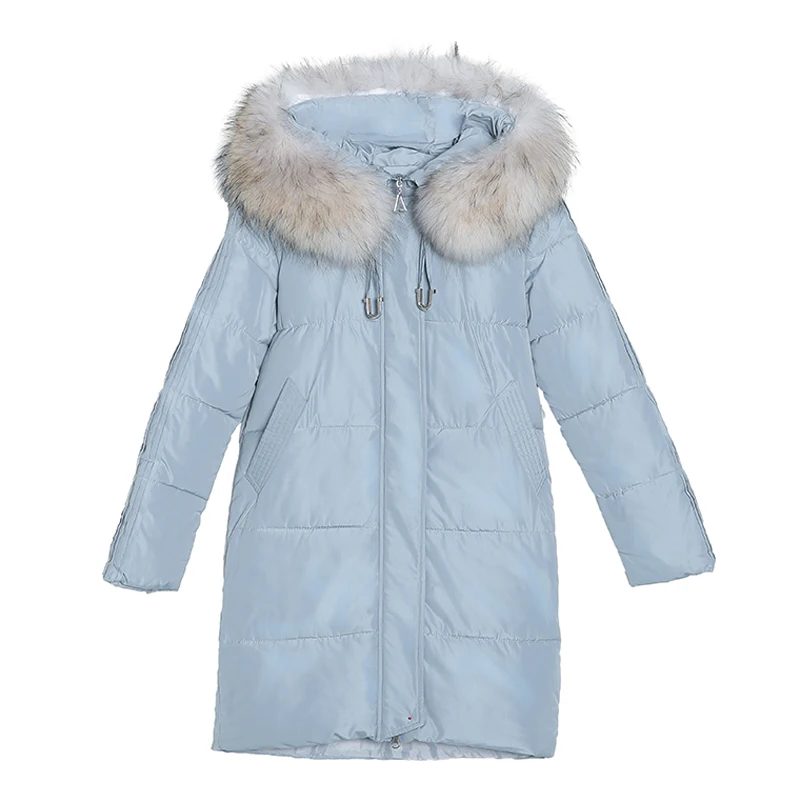 Женское длинное меховое пуховое пальто 2019 зимнее однотонное хлопковое с мехом