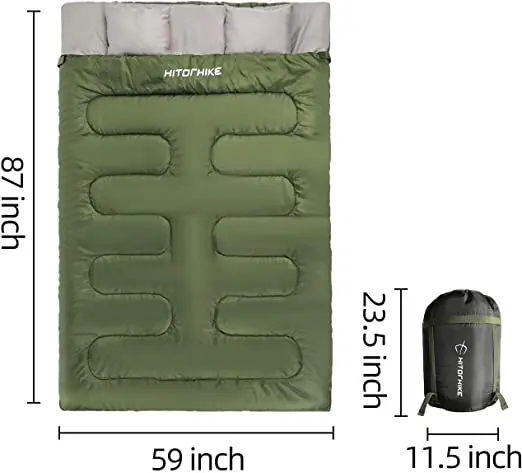 vender Hitorhike Duplo Saco De Dormir Com Travesseiros Para Acampar, Caminhadas, Viajar, Mochila, Tamanho Da Rainha Xl Leve 2 Pessoa Sono