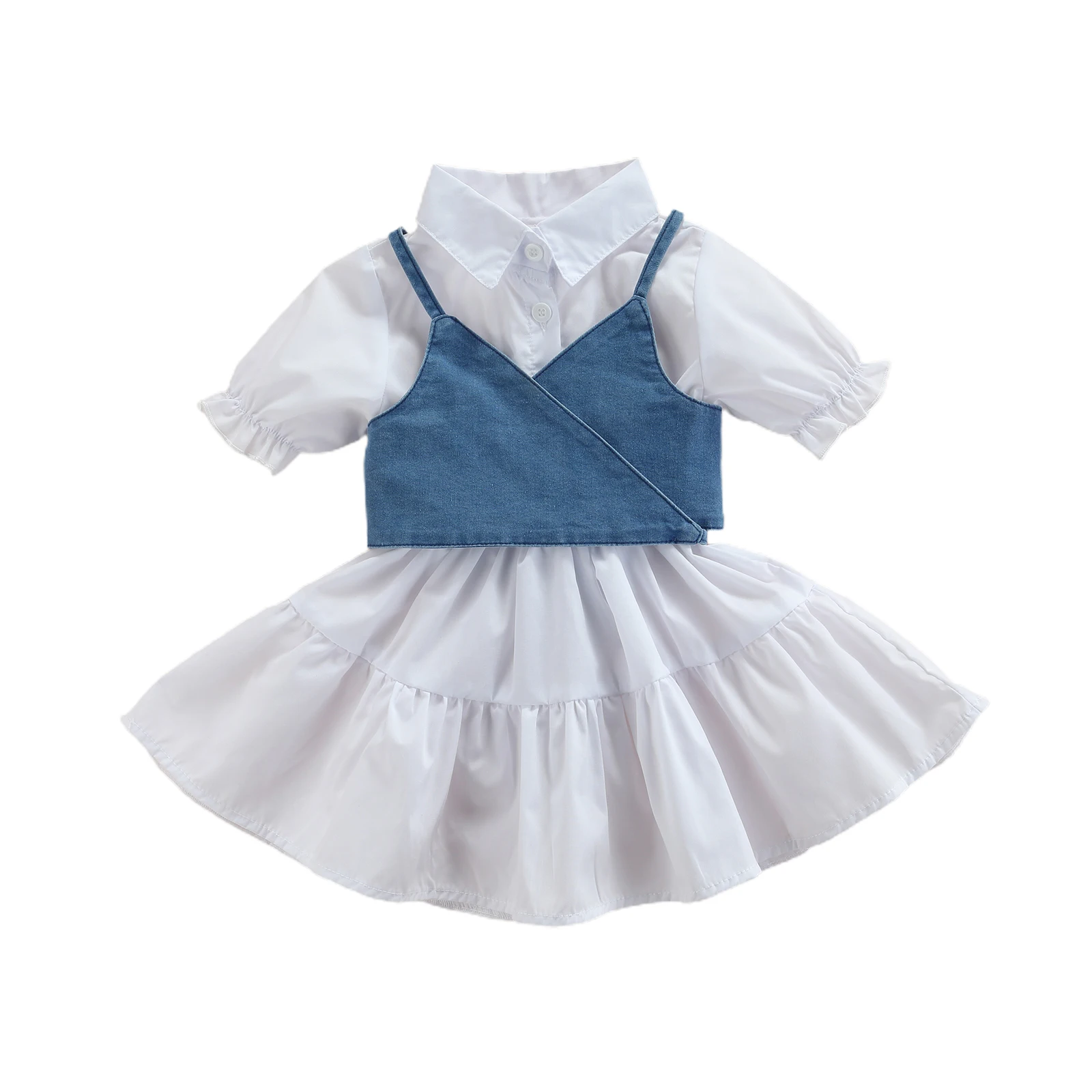 

1-6 Years Toddler Baby Girls Clothes Outfits Set Long Shirt Dress + Denim Vest