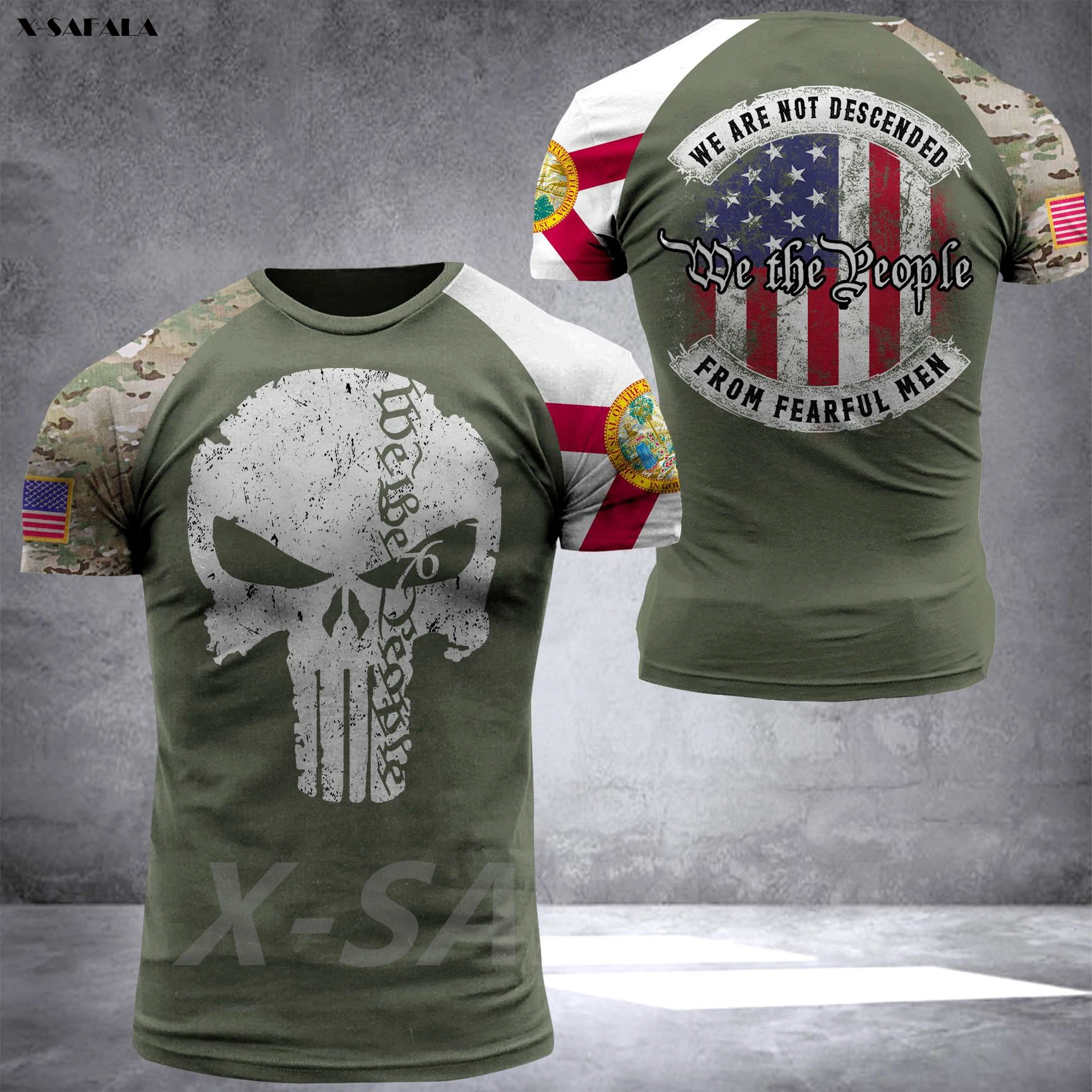 

FLORIDA World Countries Army Skull Veteran Flag USA 3D Printed High Quality Milk Fiber T-shirt Round Neck Men Female Casual Tops