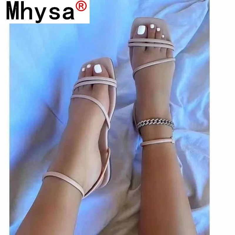 

2021 Summer Women's Sandals Flat Open Toe Shoes Female Snake Pattern Outdoor Shoes for Women Fashion Square Toe Beach Sandals