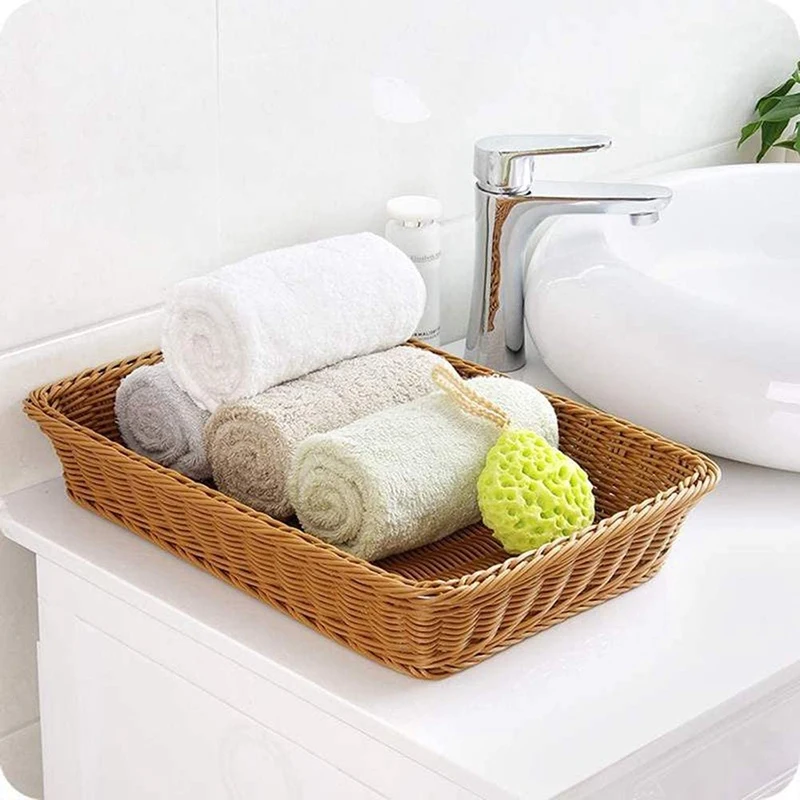 

2 Pcs Hand-Woven Rattan Woven Bread Basket,Wicker Food Serving Basket for Fruit,Vegetables,Home Kitchen,Restaurant,Etc