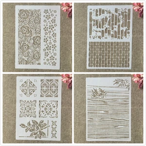 Трафареты для рисования, декоративные трафареты из розового бамбука, кирпича, дерева, 4 шт., А4, 29 см, раскраска для скрапбукинга, тиснильный альбом