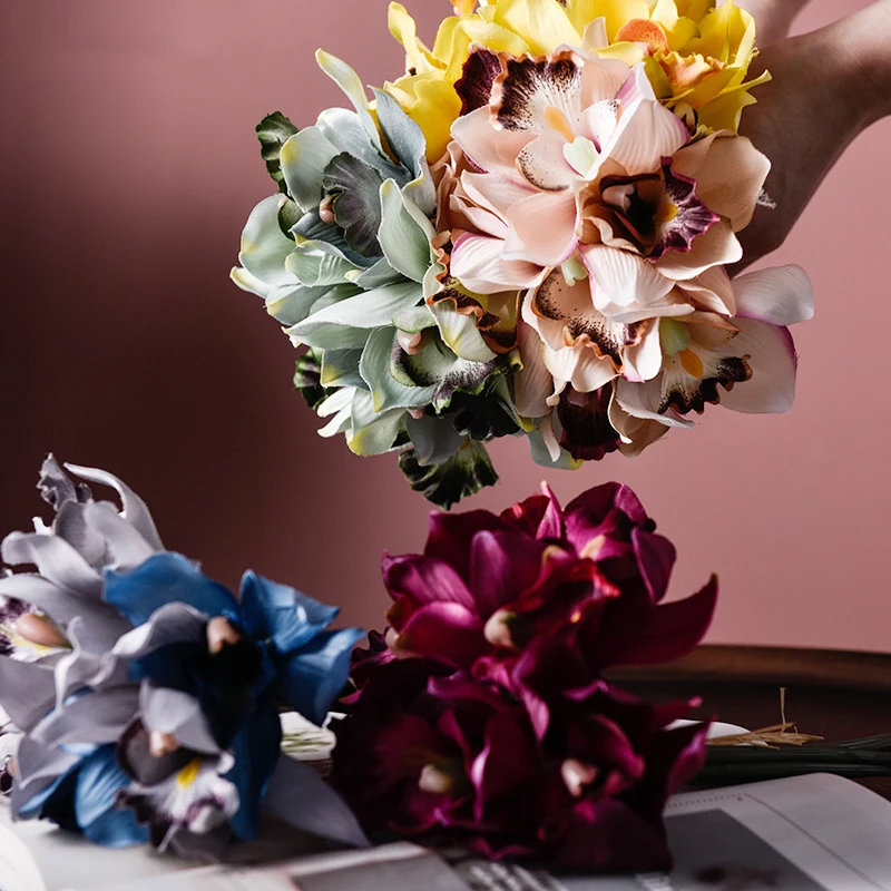 

7 heads Orchid Artificial Flower Home Decoration Hotel Table Fake Flower Decorations Wedding Bride Holding Bouquet