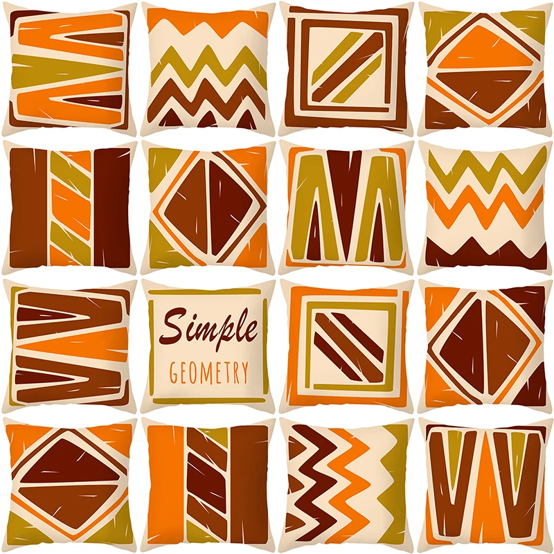 

Retro Geometric Pillow Cases Orange Brown Wave Paatern Throw Pillows Home Decor for Living Room Sofa Chair Car Cushion Cover