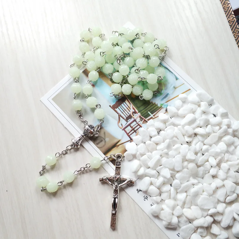 Светящиеся в темноте розовые четки ожерелье Христианская Католическая мать