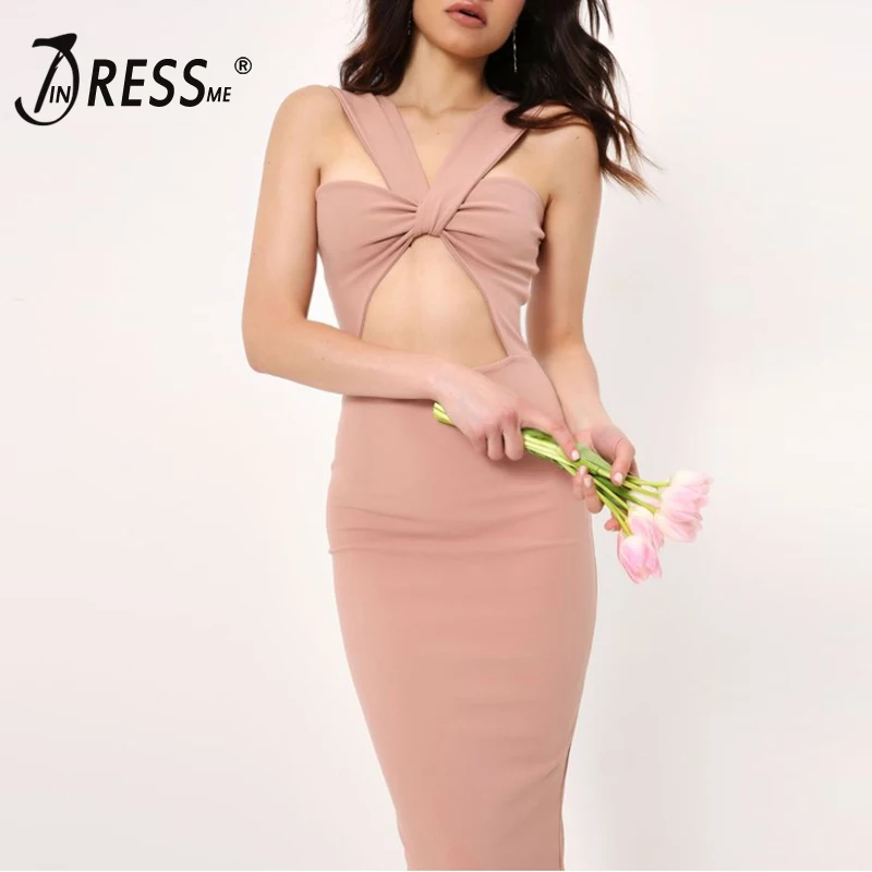 INDRESSME 2018 Новое Женское Бандажное платье подиумное вечернее с лямкой на шее