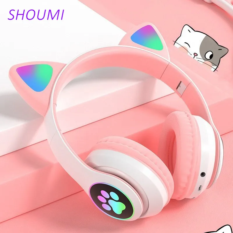 

Shoumi RGB Cat Ear Headset Stereo Bass Cute Cat Headphone Bluetooth 5.0 Noise Cancelling with Mic For Kids Girls Gifts Music 28