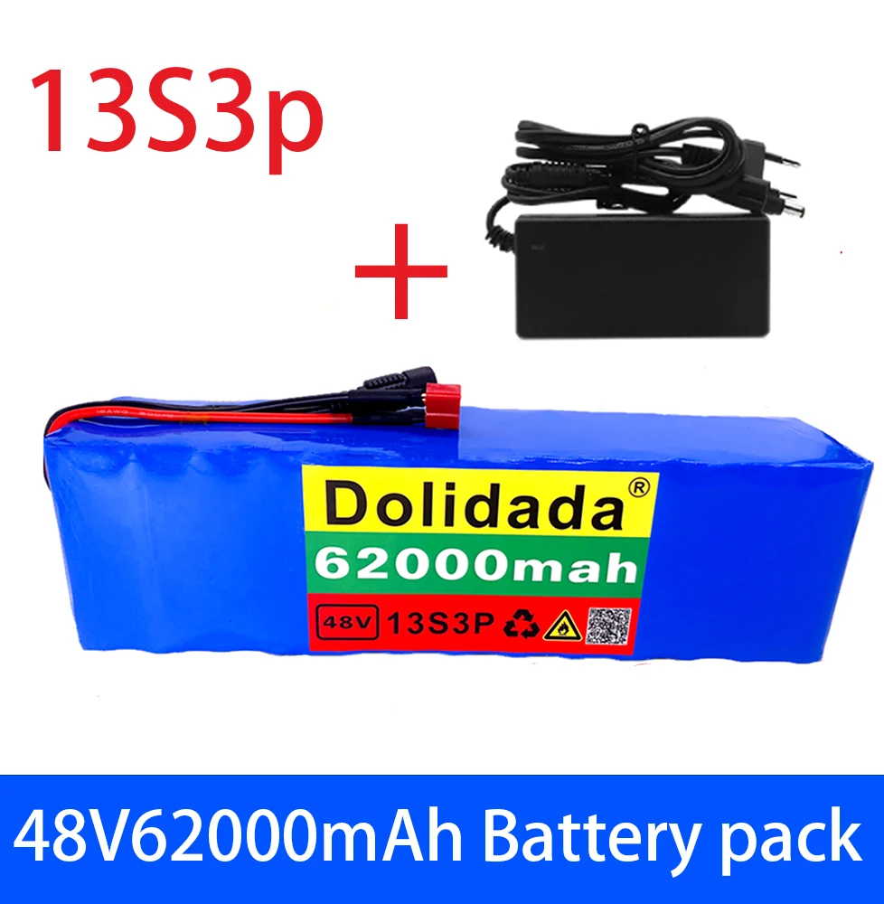 

2021NEW 48V62Ah 1000w 13S3P 48V Lithium ion Battery Pack For 54.6v E-bike Electric bicycle Scooter with BMS+54.6V Charger