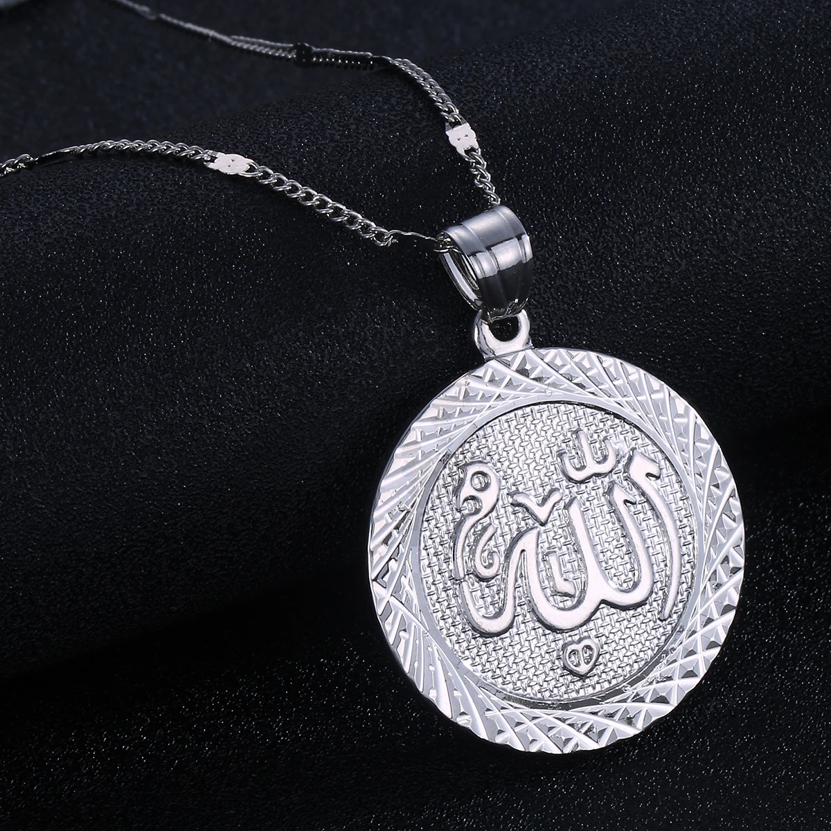 Серебряный розовый золотой цвет гравировка Аллах мусульманский кулон ожерелье