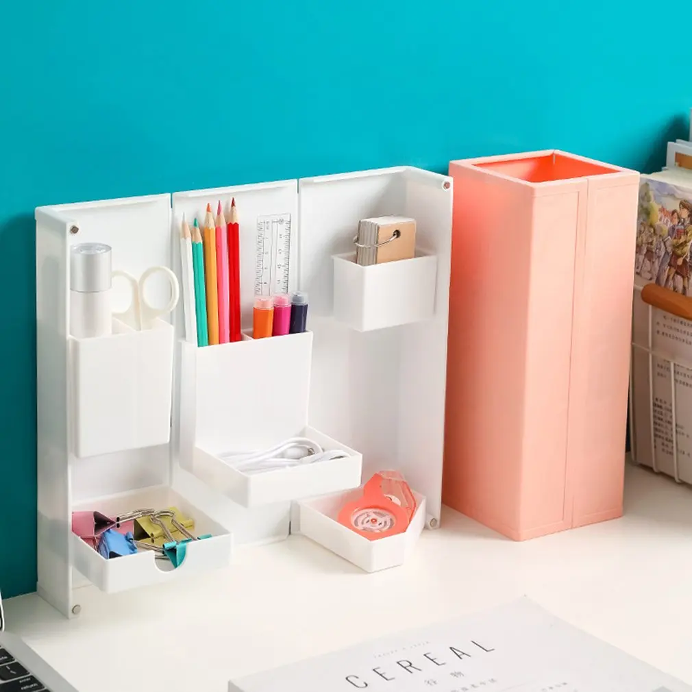 

Foldable Magnetic Kawaii Desk Pen Holder Pencil Makeup Storage Box Desktop Organizer Stand Case School Office Stationery