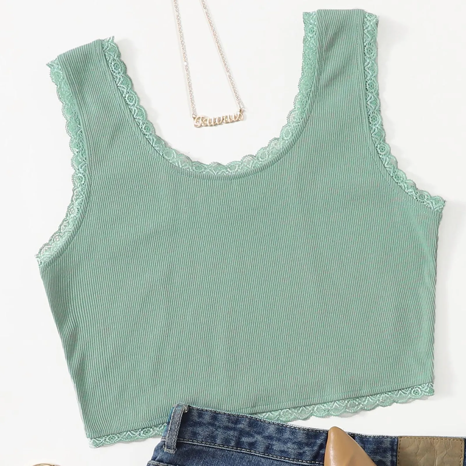 

Women's Tank Top Solid Color Sleeveless Lace Pullover Vest 2021 Summer Fashion Casual Ladies Crop Tops Vest ropa de mujer