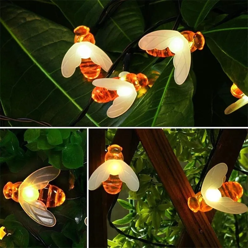 

LED Solar Bee String Lights Outdoor Solar Power LEDs Strings Waterproof Decors Lamp Garden Christmas Holiday Decor Outdoor