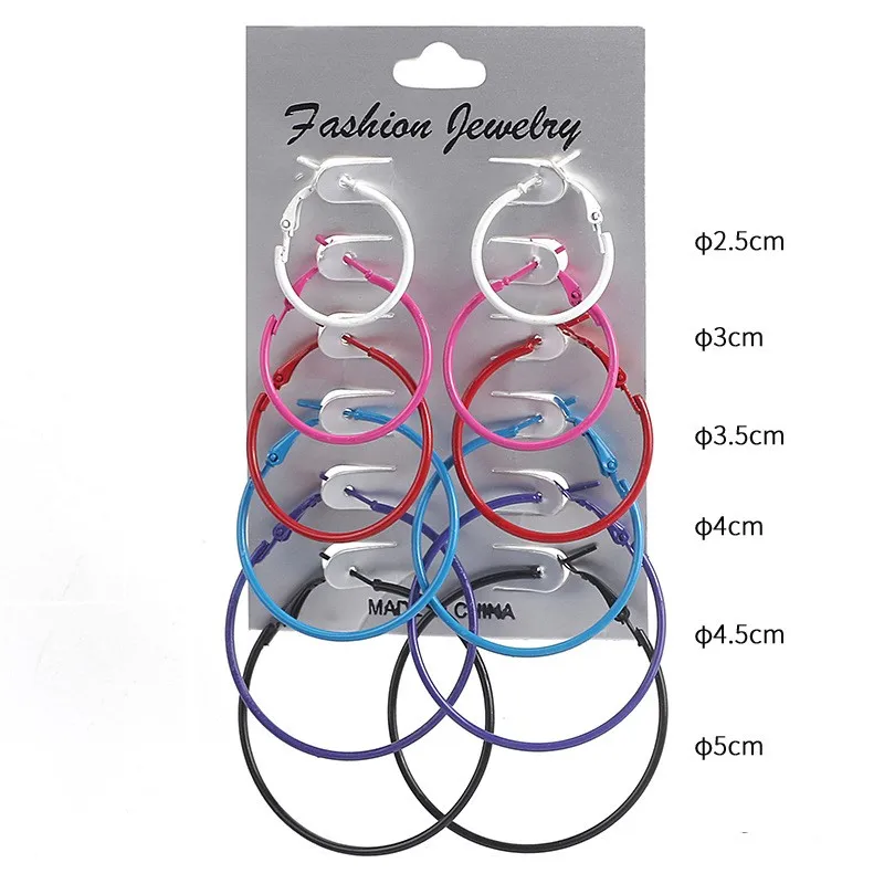 6 пар в партии красочные кольца Комплект сережек для женщин и девочек большие