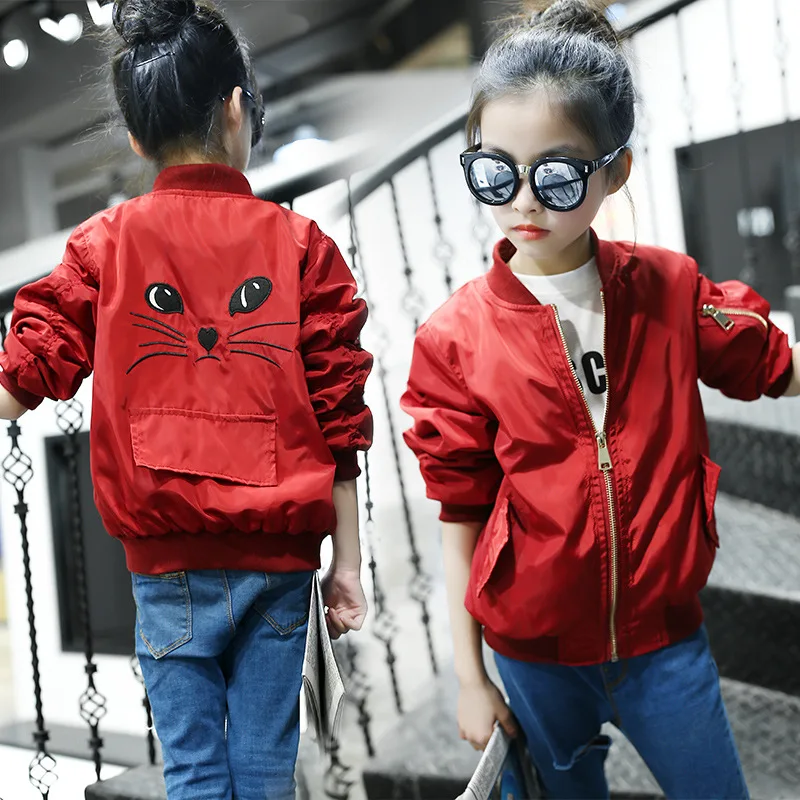 

LucaLucky Black Red Embroidery Cartoon Kids Jackets Clothing Baby Big Girls Zipper V-neck Coats Children Fashion Outerwear Tops