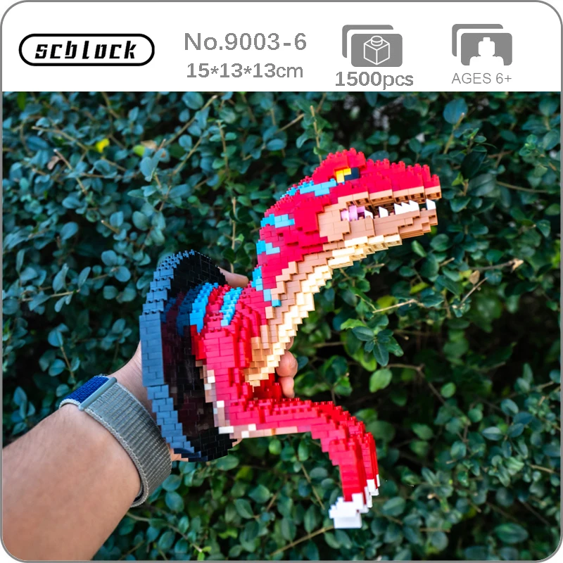 

SC 9003-6 Dinosaur Velociraptor Animal Monster Head 3D Model DIY Mini Diamond Blocks Bricks Building Toy for Children no Box