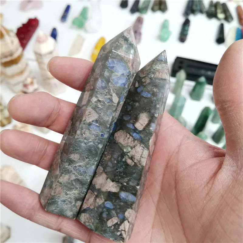 

1Pc Free Shipping ! Beautiful Natural Gemstone Blue Point Stone Tower Healing Quartz Crystal Point Crystal Gift