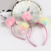 cute baby solid pom cat ears hair bands candy color fluffy pompom ball for girls kids unicorn headband headwear hair accessories
