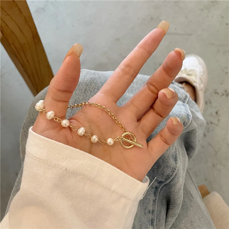 

Elegant Natural Freshwater Pearl Bracelet Sweet Design Round Beads Chain Bracelet For Women Jewelry Gifts