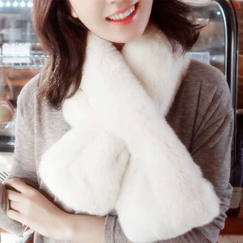

15x90cm Women Winter Thicken Plush Faux Rabbit Fur Scarf Solid Candy Color Collar Shawl Neck Warmer Shrugs Knitted Long 6 P15C
