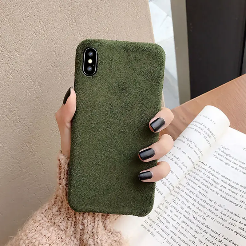Зимний теплый фланелевый чехол для телефона для iPhone 11 11 Pro Max XR X XS Max 6 6S 7 8 Plus, карамельный цвет, жесткий защитный чехол из поликарбоната