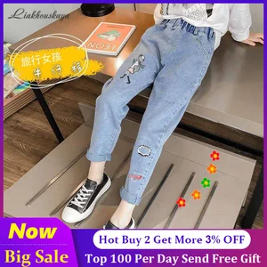 2021 высококачественные джинсы для детей, узкие джинсы для девочек, детская одежда с вышивкой, повседневные джинсы-карандаш, джинсовые брюки на весну