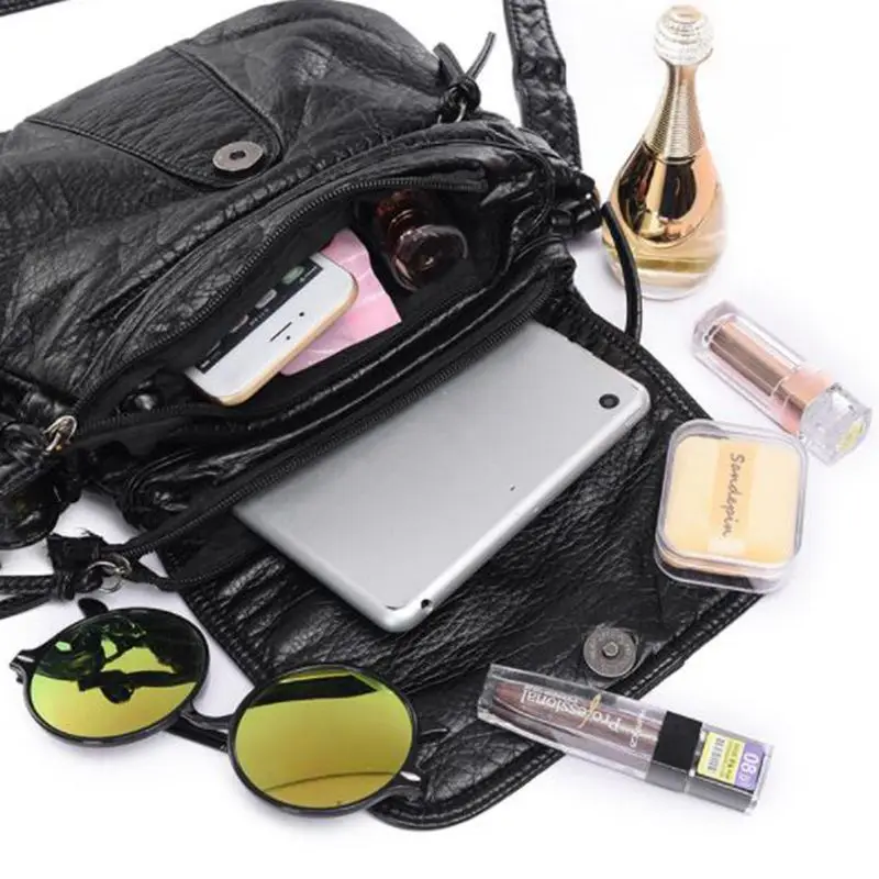 

Brand Women Bags Soft PU Leather Clutch Bags Vintage Washed Leather Shoulder Messenger Bag Black Small Crossbody Bag LW-451