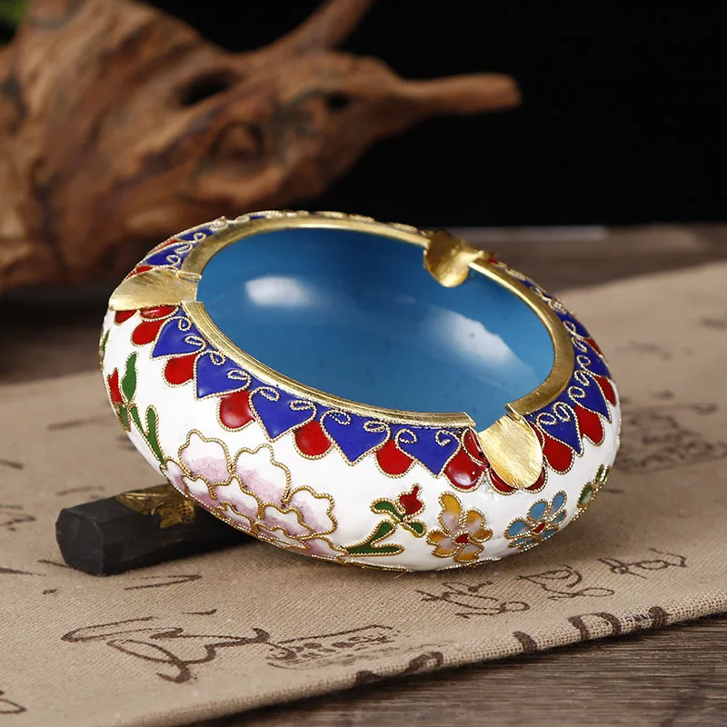 

5-inch Cloisonne ashtray, copper tire, filigree, enamel, Beijing Cloisonne ornaments collection souvenir