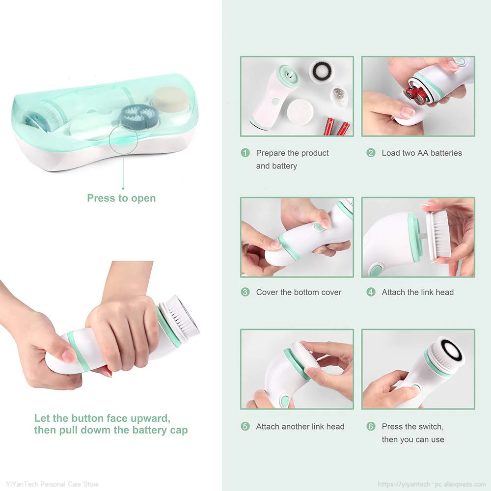 

AE-8286A 4-in-1 Ultrasonic Electric Facial Cleansing Brush Sonic Clear Scrubber Cleanser Massager for Skin Care Peeling Device