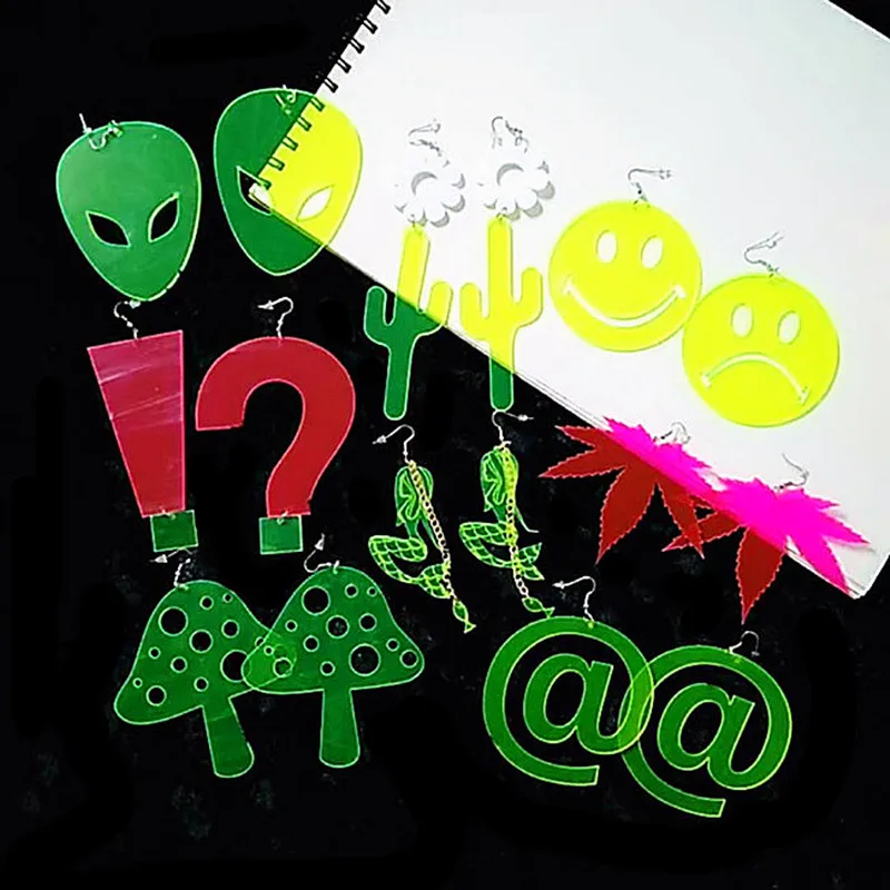 В стиле панк Рок большие неоновые Цвет флуоресцентный акриловый Висячие серьги