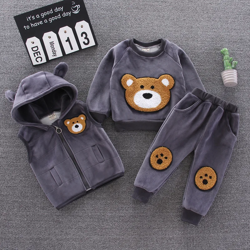 2021 new children's clothing handsome golden velvet vest 1234-year-old boy baby girl autumn fashion + pants 3-piece set | Детская