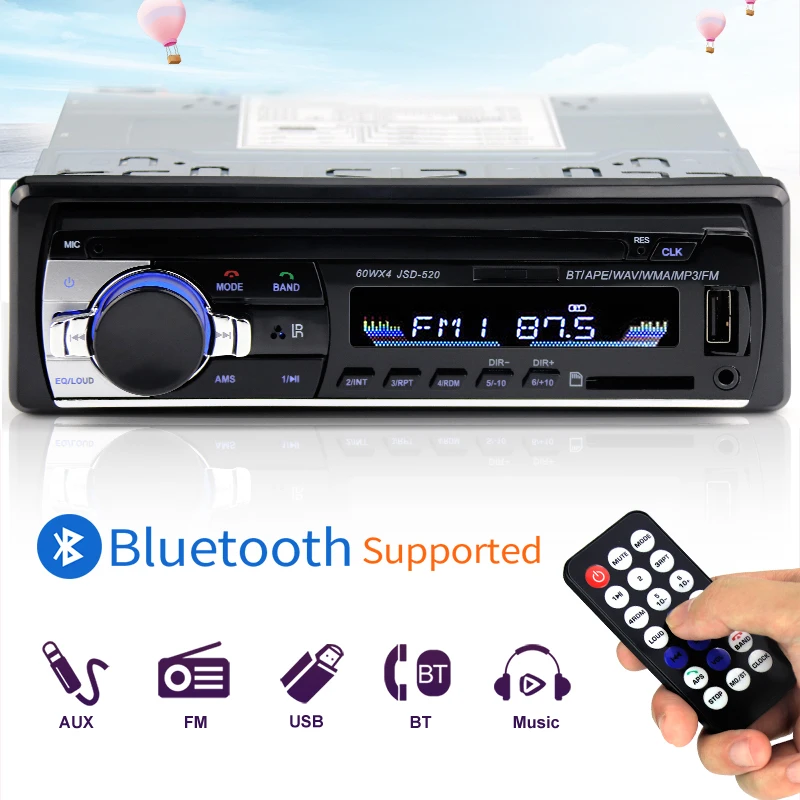 Авторадио 12 в Bluetooth V2.0 JSD520 автомобильный стерео In dash 1 Din FM Aux вход приемник SD USB MP3 MMC