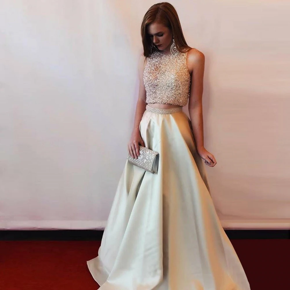 Фото Женское платье для выпускного вечера длинное шелковое атласное с блестками и