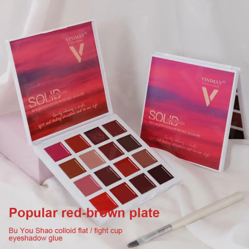 

16 Color Solid Nail Oil Gel Glue Platter Nail Lacquer Compact Polish For Nail Art Design Salon Manicure Shop Practicing And Gift