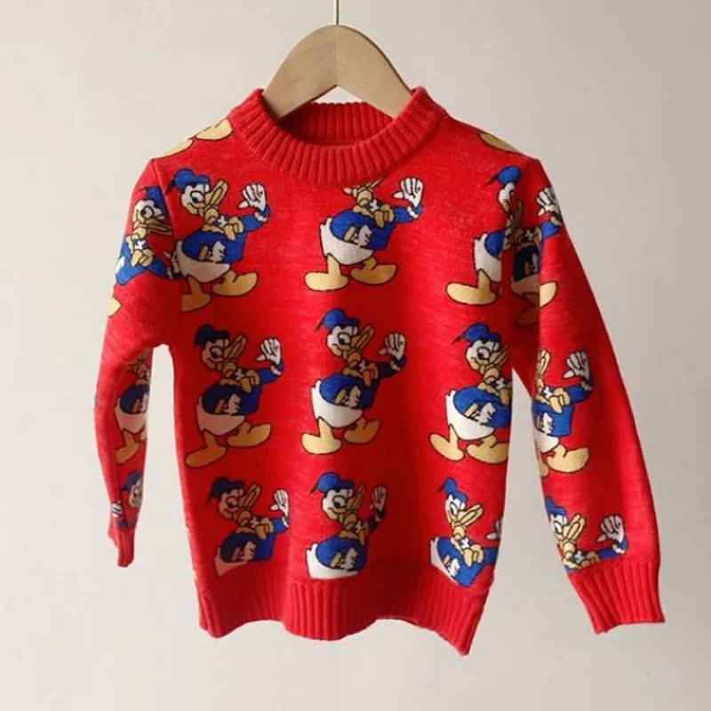 Su&eacute;ter de oto&ntilde;o para ni&ntilde;os y ni&ntilde;as, Jersey de punto con dibujos de pato, oso, rat&oacute;n y cuadros, ropa informal, E2600, novedad de 2021-2