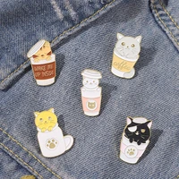 adorable coffee cat enamel pin coffee cup with paw brooches kitty metal badges bag clothes pins up jewelry gift