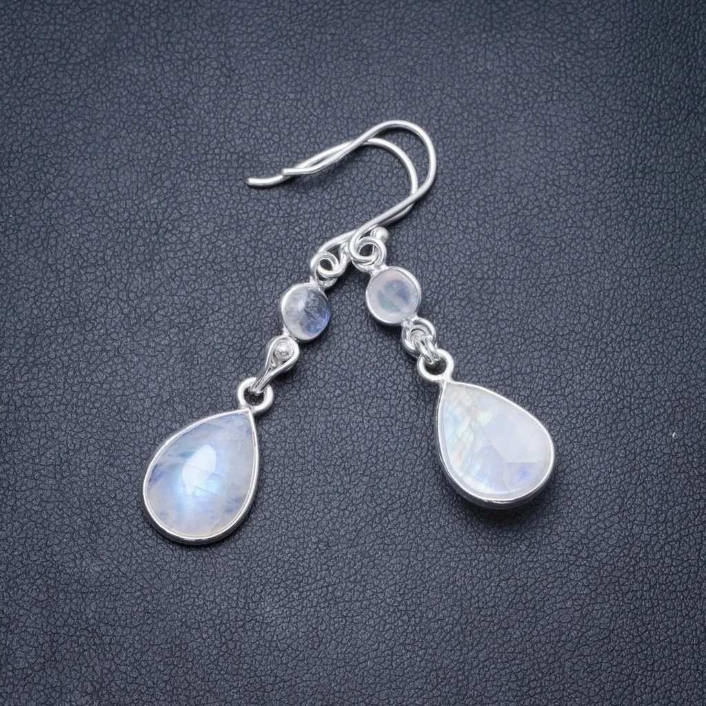 

Natural Rainbow Moonstone Handmade Unique 925 Sterling Silver Earrings 1.75" Y3032