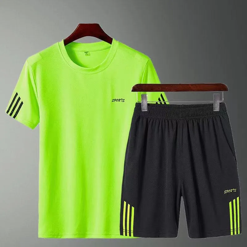 

2021 New Suit Gym Summer Quick DryingMen'S Collar Short Sleeve T-Shirt Two Piece Set Running Breathable Casual
